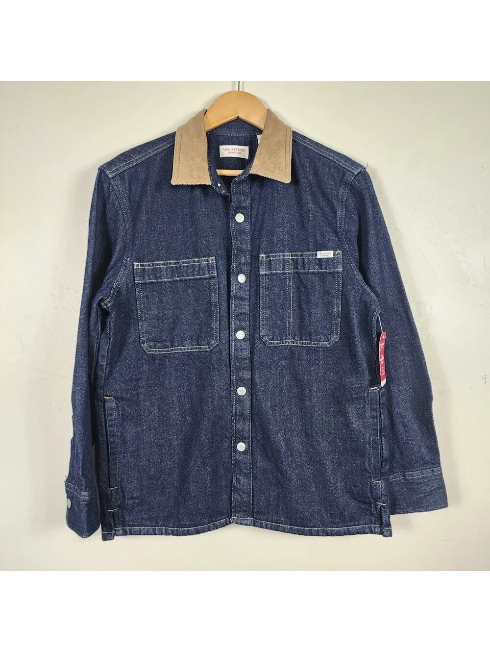 Levi Strauss Signature Utility Shirt Jacket Mens S Corduroy Collar Denim Shacket